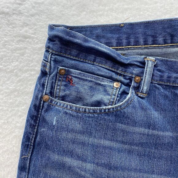 Polo Ralph Lauren Jeans Mens 36x32 Blue Slim Straight Fit Medium Fade Wash Denim - Picture 3 of 13